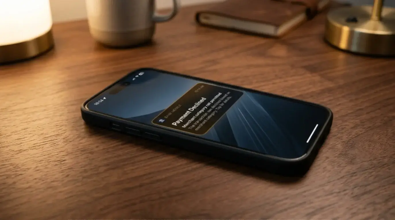 Smartphone notification showing a card payment declined by the issuer