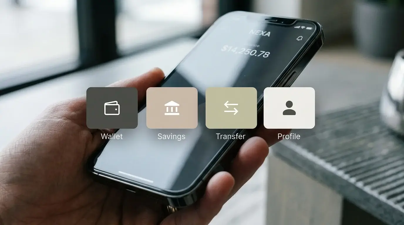 Row of generic challenger bank app tiles displayed on a smartphone home screen