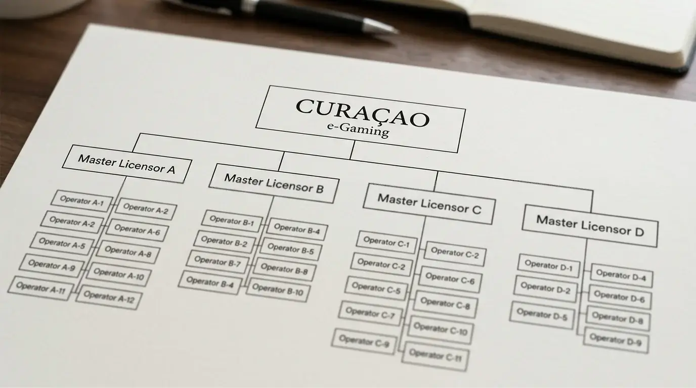 Diagram of the four Curaçao master licensors issuing sub-licences to offshore operators