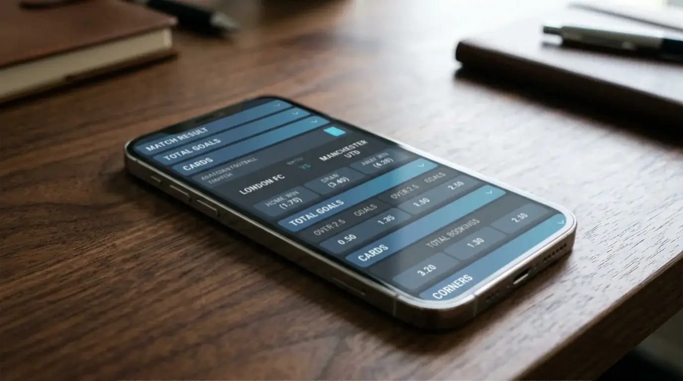 Mobile phone screen showing a long list of football betting markets with category accordions
