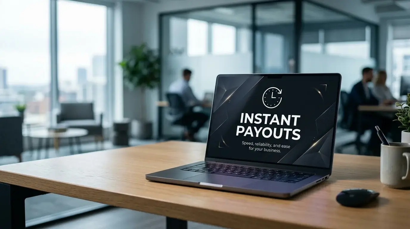 Casino marketing banner promising instant withdrawals beside a generic clock motif