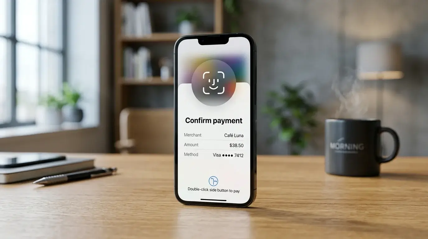 iPhone wallet payment confirmation screen for an online casino cashier checkout