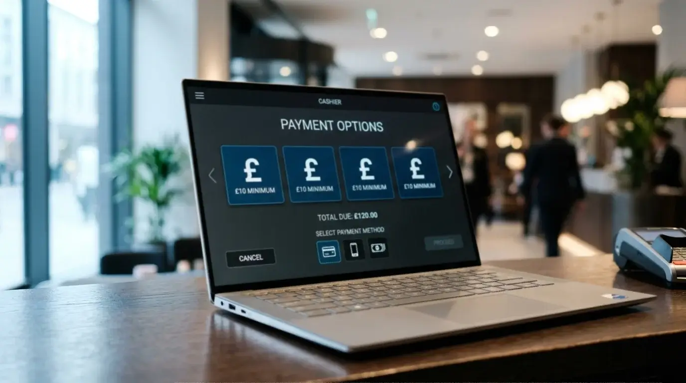 Cashier showing minimum-deposit tiles for several payment methods at a non-GamStop site