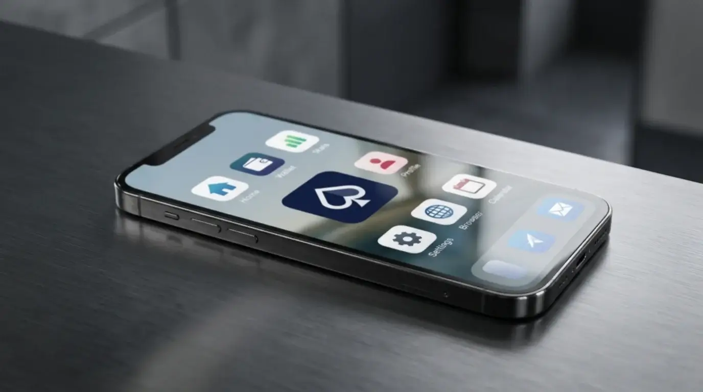Smartphone home screen showing a grid of generic app icons with one casino-styled app icon centred