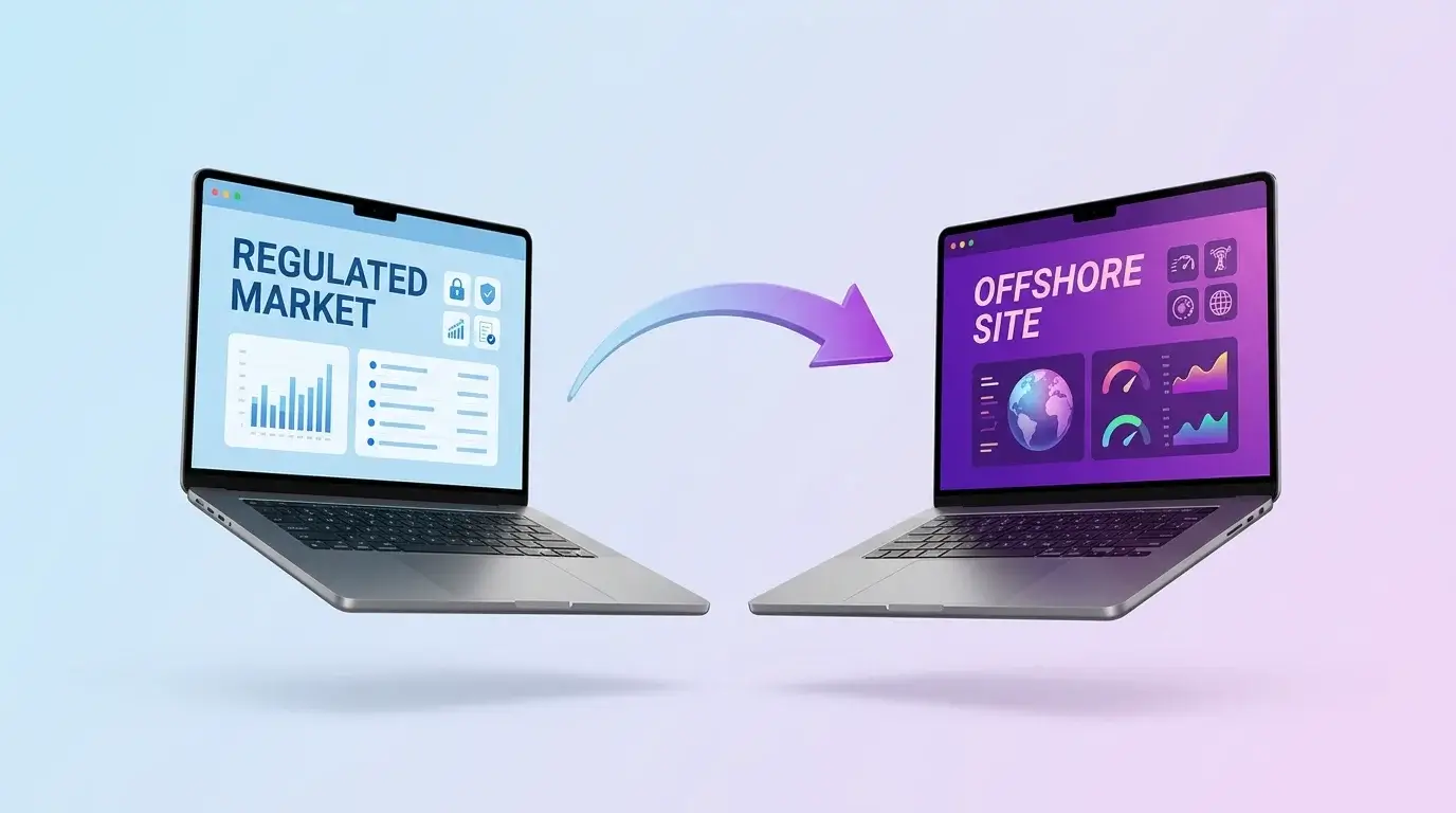 Two stylised website mockups with a single curved arrow indicating directional flow from one to the other