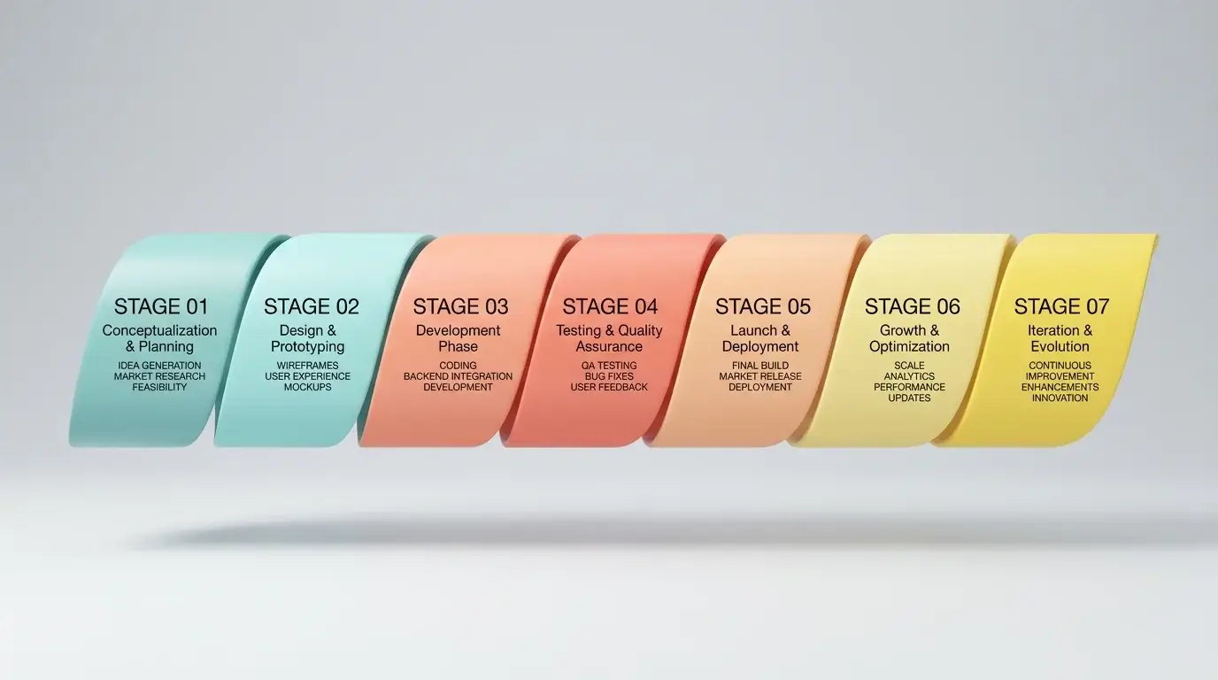 A horizontal timeline ribbon broken into seven repeating coloured segments showing a weekly pattern