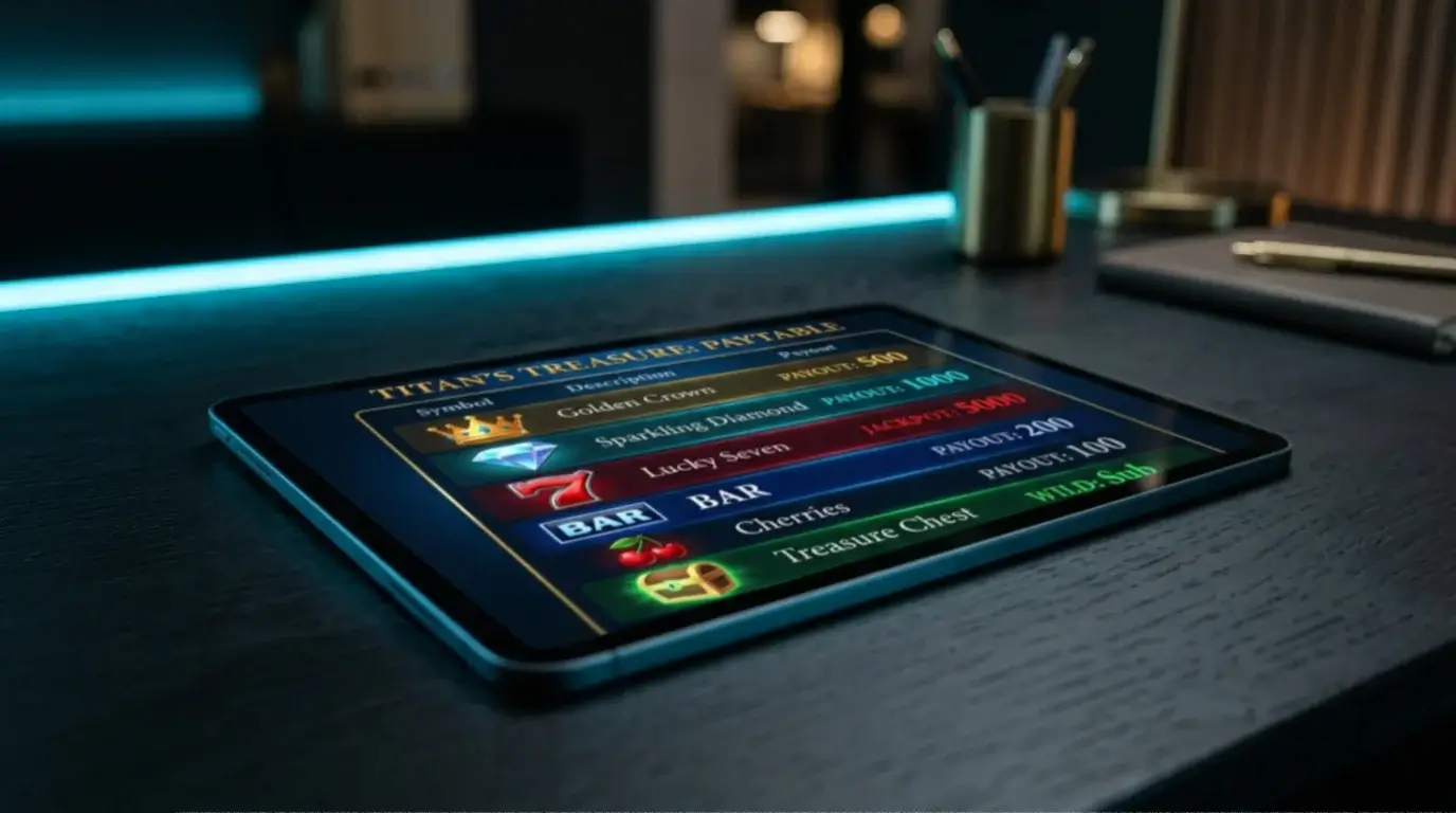 Slot paytable information screen showing symbol values and rules in a clean panel layout