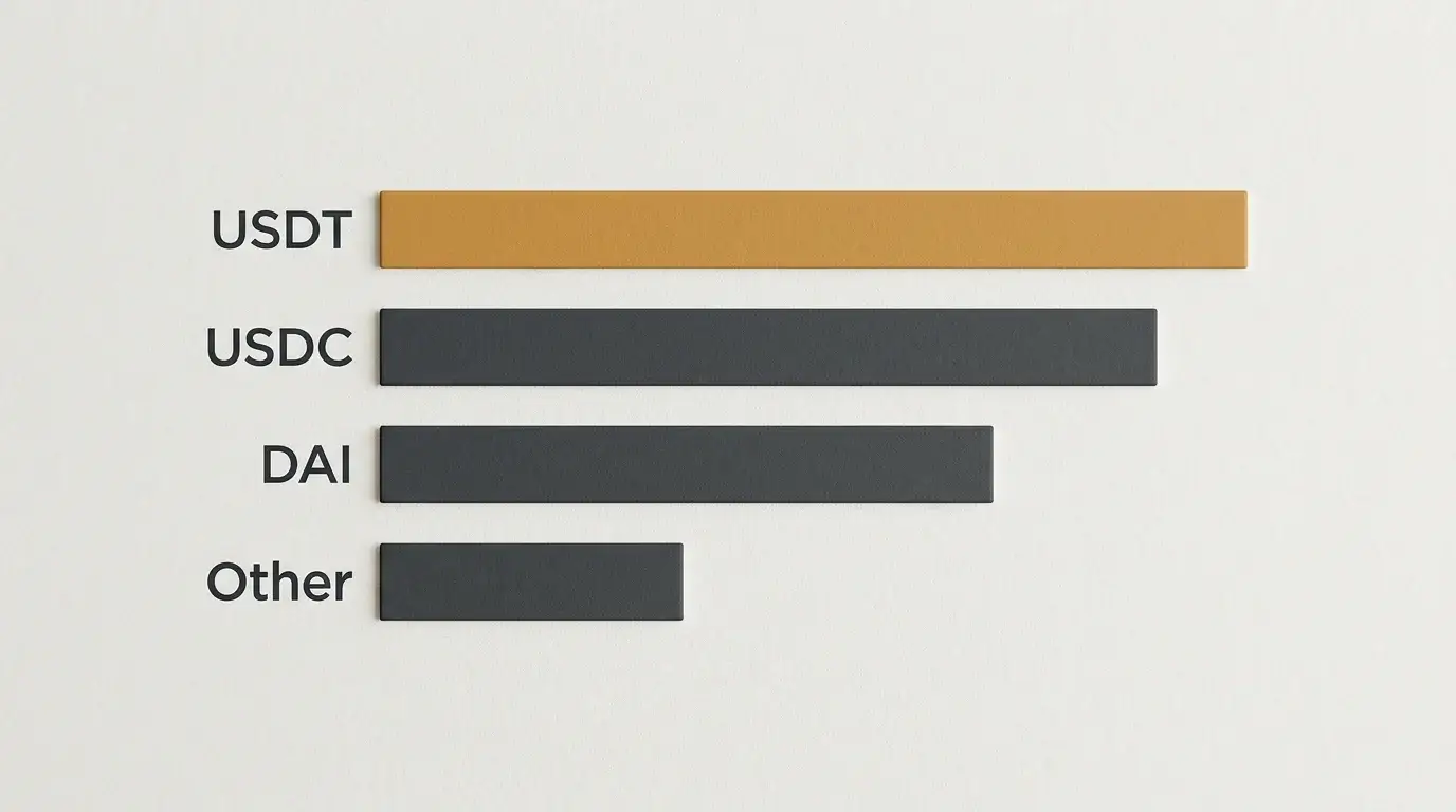 Simple bar visualisation showing stablecoin share dominance in offshore gaming cashiers