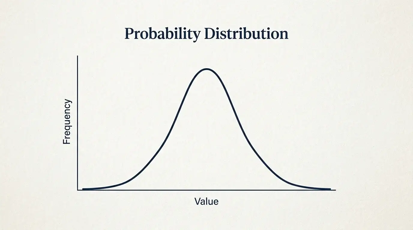A simple bell-shape probability curve drawn on a clean white background with no numerical axis labels
