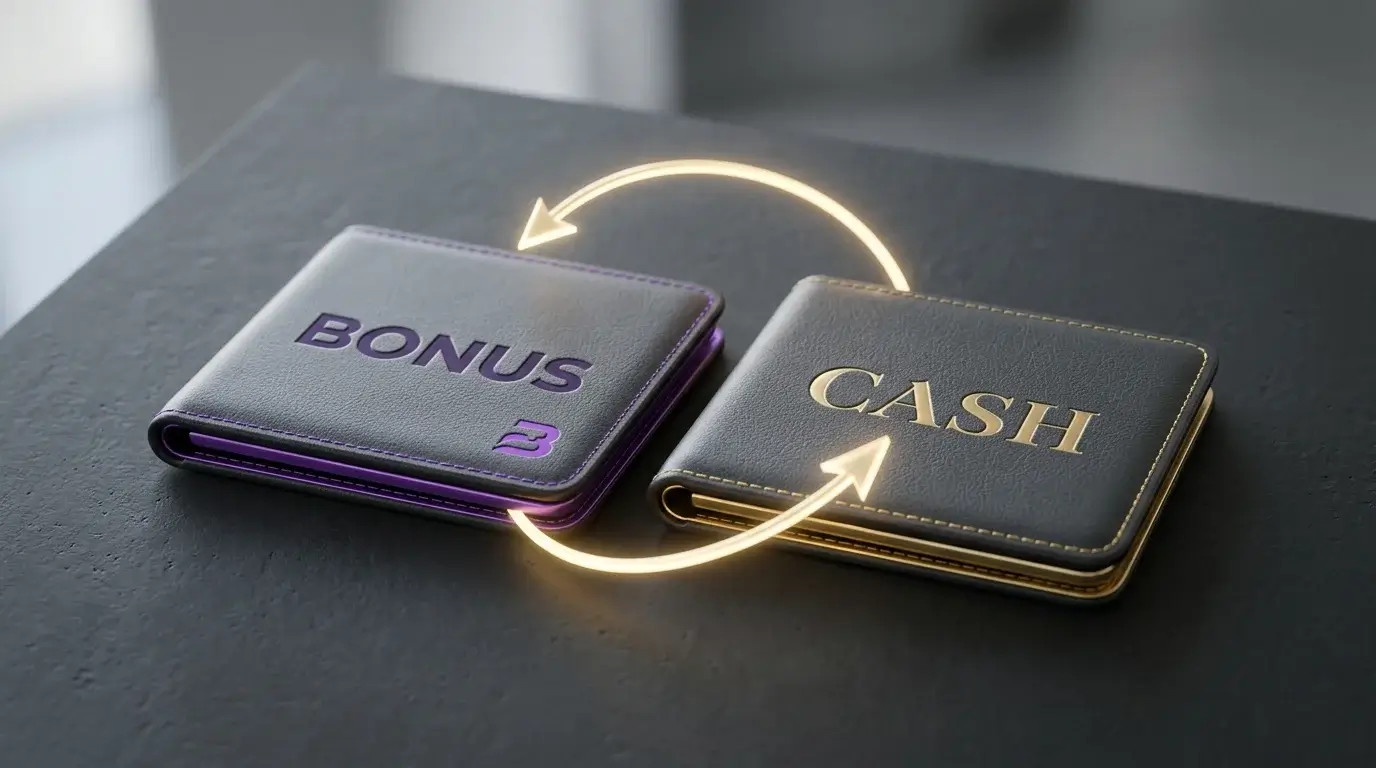 Two stylised wallets connected by a looping arrow representing the wagering turnover flow