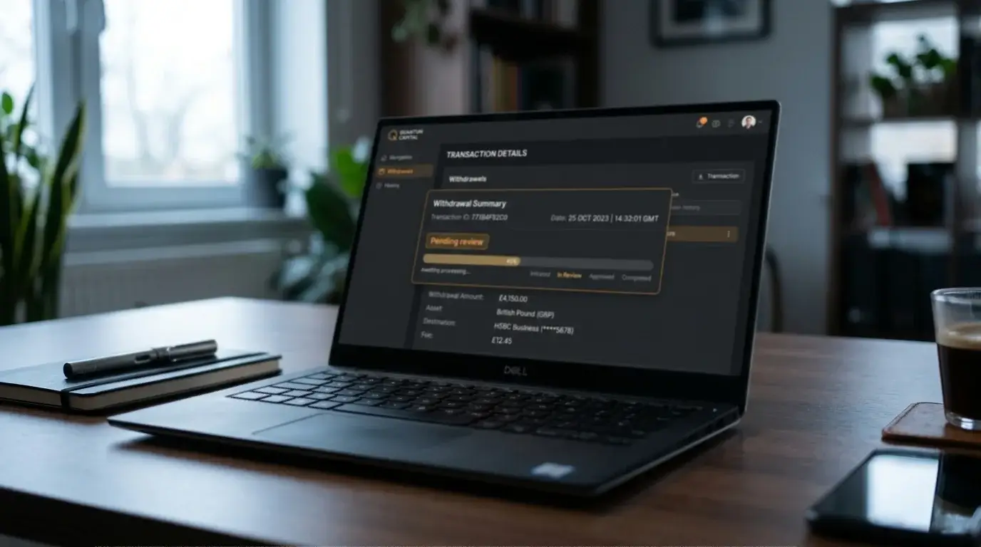 Cashier withdrawal status screen displaying the pending review timer